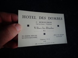 Ancienne Carte Commerciale Hotel Des Dombes à Villars Les Dombes - Villars-les-Dombes