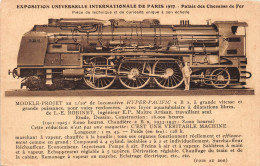 Exposition Universelle Internationale De 1937  -  Modèle Projet Au 1/10e De La Loco HYPER-PACIFIC "B" - Eisenbahnen