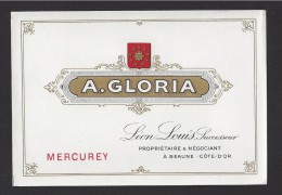 Etiquette De Vin  De  Bourgogne  -   Mercurey   -  ND Années 30/40 ? - A. Gloria / Léon Louis Succ. à Beaune  (21) - Bourgogne