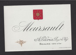Etiquette De Vin Bougogne  -   Meursault -   ND 30/40 ?  -  A. Gloria à Beaune  (21) - Bourgogne