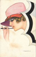 [DC5314] CARTOLINA - NANNI - GLAMOUR FASHION LADY - DONNA CON CAPPELLO - ART DECO  - Viaggiata 1917 - Old Postcard - Nanni