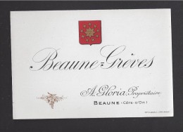 Etiquette De Vin Bougogne  -   Beaune Grèves  -   ND 30/40 ?  -  A. Gloria à Beaune  (21) - Bourgogne