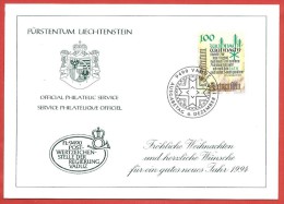 LIECHTENSTEIN CARTOLINA - 1993 - Natale - Auguri - Servizio Filatelico Ufficiale - ANNULLO VADUZ 06 - 12 - 1993 - Cartas & Documentos