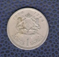 Maroc 1974 Pièce De Monnaie Coin 1 Dirham Hassan II Et Blason Royal - Marruecos