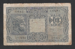 ITALIA - LUOGOTENENZA - 1944 - BIGLIETTO DI STATO DA LIRE 10 - CIRCOLATO - IN BUONE CONDIZIONI. - Italia – 10 Lire