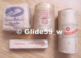 Lot De 4 Produits Pharmaceutiques Complets (Coton Polivé, Pansement, Bande Plâtrée, Pommade) (années 50-60) - Cajas/Cofres