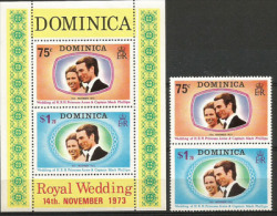 Mariage Princier Princesse Anne & Captain Mark Phillips. Un Bloc-feuillet + La Série Neufs ** - Dominica (1978-...)