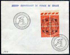 FRANCE - TIMBRE DE FRANCHISE  - N° 6 BLOC DE 4, OBL. XXXIIIé. CHAMPat. DE FRANCE DE BOULES / GRENOBLE LE 5/9/1959 - SUP - Timbres De Franchise Militaire