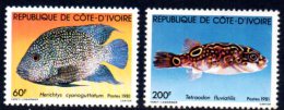 République De Côte D´Ivoire 1981. N° 566 Et 568 ** Poissons : Herichtys Cyanoguttatum Et Tétraodon Fluviatilis. - Côte D'Ivoire (1960-...)