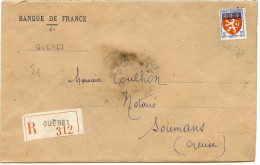 LPU7 - FRANCE - BLASON LYONNAIS 5f SUR LETTRE RECOMMANDEE GUERET / SOUMANS JANVIER 1944 - 1941-66 Coat Of Arms And Heraldry