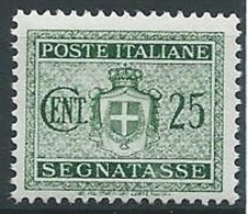 1945 LUOGOTENENZA SEGNATASSE 25 CENT NO FILIGRANA MNH ** - T77 - Portomarken