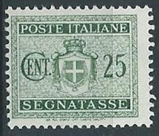 1945 LUOGOTENENZA SEGNATASSE 25 CENT NO FILIGRANA MNH ** - T79 - Taxe