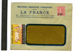 Enveloppe 1927 Machines Agricoles Toulouse + Vignette Salon Agricole 1928 - Brieven En Documenten