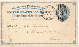 ETATS UNIS ENTIER POSTAL POUR L'ALLEMAGNE 1886 - ...-1900