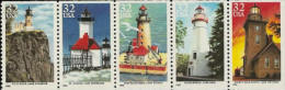 Pane 5 1995 USA Sc#2969-73 2973a Great Lakes Lighthouses Booklet Stamps Lighthouse Bird Island - Isole