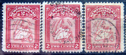 NEWFOUNDLAND 1908 2c Map 3 Stamps USED Scott86 CV$6 - 1908-1947