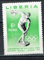 LIBERIA 1956  OLYMPIC GAMES MELBOURNE 1956  DISCOBOLUS DISCOBOLE DISCUS DISQUE SCUPLTURE - Ete 1956: Melbourne