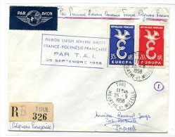 Polynésie - Première Liaison TAI - FRANCE POLYNESIE - 28 Septembre 1958 - R 1550 - Cartas & Documentos