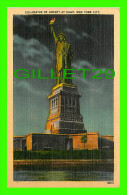 NEW YORK CITY, NY - STATUE OF LIBERTY AT NIGHT - TRAVEL IN 1918 - MANHATTAN POST CARD PUB. CO - AIR BALLON - - Freiheitsstatue