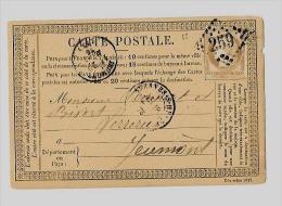 NORD (  57 ) – AVESNE Sur Helpe CPI Ordinaire - Tarif à 15c. (15.1.1873/30.4.1878)N°55a   - 15c.  Cérès III° Répub - Precursor Cards