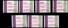 AUSTRALIA - 1984  FRAMAS  BARED EDGE  SET OF 7 POSTCODES  MINT NH - Machine Labels [ATM]