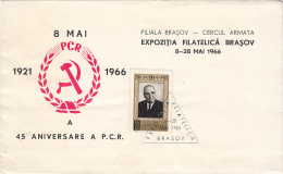 1072FM- ROMANIAN COMMUNIST PARTY ANNIVERSARY, SPECIAL COVER, 1966, ROMANIA - Lettres & Documents