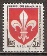 Timbre France Y&T N°1186 (13) Obl.  Armoirie De Lille.  5 F. Brun-noir Et Rouge. Cote 0,15 € - 1941-66 Coat Of Arms And Heraldry