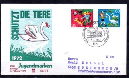 ALLEMAGNE  FDC 1972 Oiseaux Cygne Canards - Cygnes