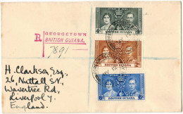 British Guiana - 1937 - Famous People - Royalty - Coronation King George VI - FDC - Viaggiata Da Georgetown Per Liver... - Britisch-Guayana (...-1966)