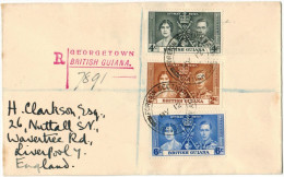 British Guiana - 1937 - Famous People - Royalty - Coronation King George VI - FDC - Viaggiata Da Georgetown Per Liver... - Guyana Britannica (...-1966)