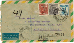 BRASILE - BRASIL - 1949 - Registered - Via Aerea - Par Avion - Air Mail - 3 Stamps - Viaggiata Da Rio De Janeiro Per ... - Storia Postale