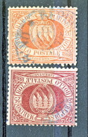 San Marino 1877 N. 4 C. 20 Rosso E N. 5 C. 25 Bruno Lacca Usati - Used Stamps