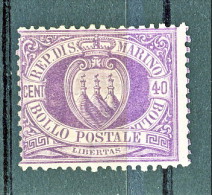 San Marino 1877 N. 7 C. 40 Lilla Scuro MLH Molto Molto Fresco Cat. € 600 - Unused Stamps