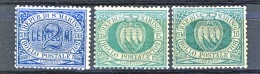 San Marino 1892-94 N. 12 C.2 Azzurro, N. 13 C. 5 Verde Grigio, N. 14 C. 10 Verde MH - Nuevos