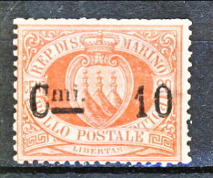 San Marino 1892 N. 10, Cmi 10 Su C. 20 Rosso MH - Nuovi