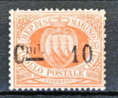 San Marino 1892 N. 10, Cmi 10 Su C. 20 Rosso MH - Ongebruikt