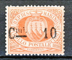 San Marino 1892 N. 10, Cmi 10 Su C. 20 Rosso MH - Nuevos