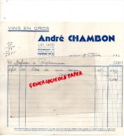 87 - LES CARS - FACTURE ANDRE CHAMBON - VINS EN GROS - 1952 - 1950 - ...