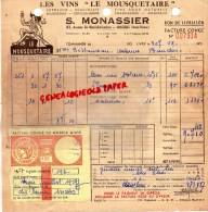 87 - LIMOGES - FACTURE S. MONASSIER -LES VINS " LE MOUSQUETAIRE " 143 AV. MARECHAL LECLERC-1959 - 1950 - ...