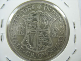 UK GREAT BRITAIN ENGLAND 1/2 HALF CROWN  1933  SILVER 500 LOT 26 NUM 10 MOVED TO  LOT 100 - K. 1/2 Crown