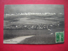 CPA  SUISSE  LIGNIERES ET LES ALPES      VOYAGEE 1912  TIMBRE - Lignières