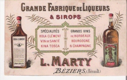 BEZIERS (HERAULT) CARTE PUBLICITAIRE L MARTY (GRANDE FABRIQUE DE LIQUEURS ET SIROPS) - Beziers