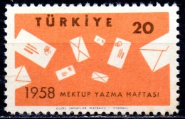 TURKEY 1958 International Correspondence Week - 20k Letters MNH - Nuovi