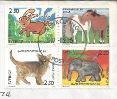 Sweden To India Used Cover 2002 With Nice Lot Of Stamps On Cover Depicting Cat, Horse, Elephant - Storia Postale