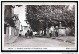 34  Aniane, Bd De Montpellier, Place De Liberté, Cheval, Charrette, Platanes, Pompe. Ed Tiquet, écrite En 1940 - Aniane