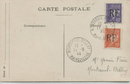 MONTREUIL-BELLAY (Maine Et Loire) Cachet à Date Type A 4 Sur N° Yvert 709 Et 711 Surchargés R F / 11. 9. 44 - Liberation