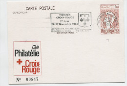 PHILEXFRANCE 82 (Yvert N° 2216-CP1 ENTIER POSTAL Repiqué (Croix Rouge) Oblit. SECAP Timbres Croix Rouge / 1983 - Overprinter Postcards (before 1995)