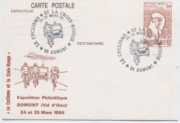 PHILEXFRANCE 82 (Yvert N° 2216-CP1 ENTIER POSTAL Repiqué Oblit. Temporaire Cyclisme Et Croix Rouge/ 1984 - Cartes Postales Repiquages (avant 1995)