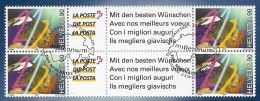 Suisse 2000 : Carte De Voeux De La Poste Avec Bloc De 4 Oblitéré 1er Jour Du Timbre Zumstein No 985 - Cartas & Documentos