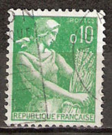 Timbre France Y&T N°1231 (05) Obl.  Moissonneuse.  10 C. Vert. Cote 0,15 € - 1957-1959 Reaper